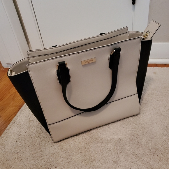 NWOT Beautiful Kate Spade Handbag Black & Cream Tan Purse Tote - Picture 6 of 7